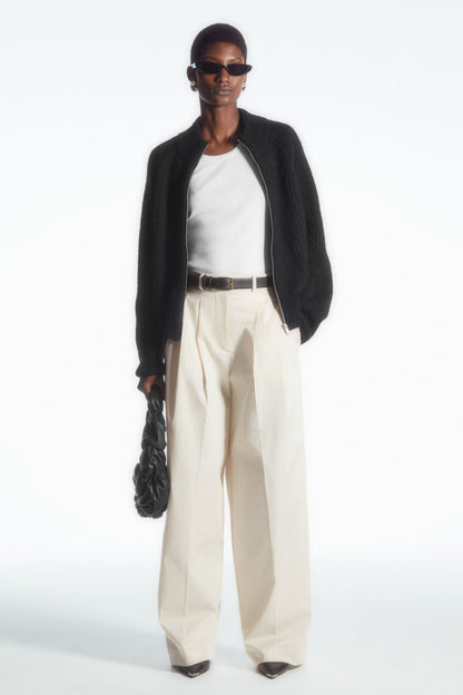 Wide-leg tailored twill trousers