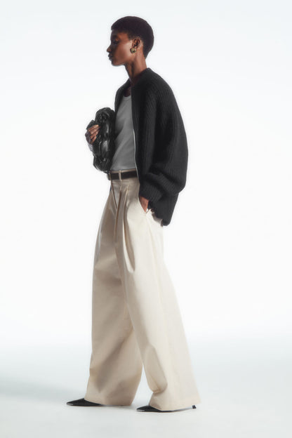 Wide-leg tailored twill trousers