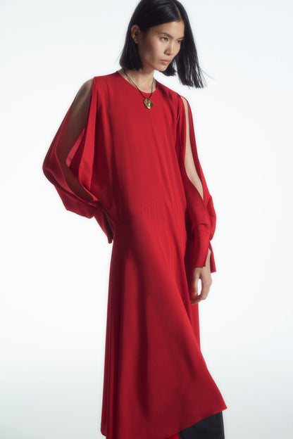 Open-sleeve silk-blend dress