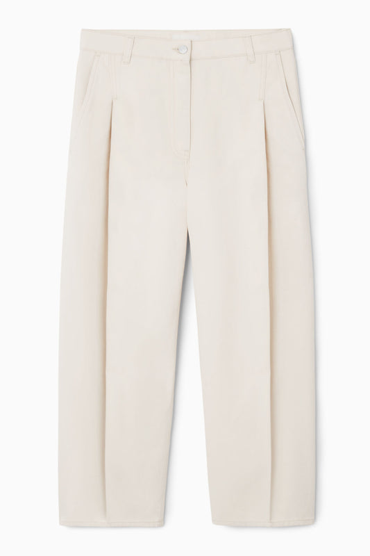 Pleated barrel-leg denim trousers