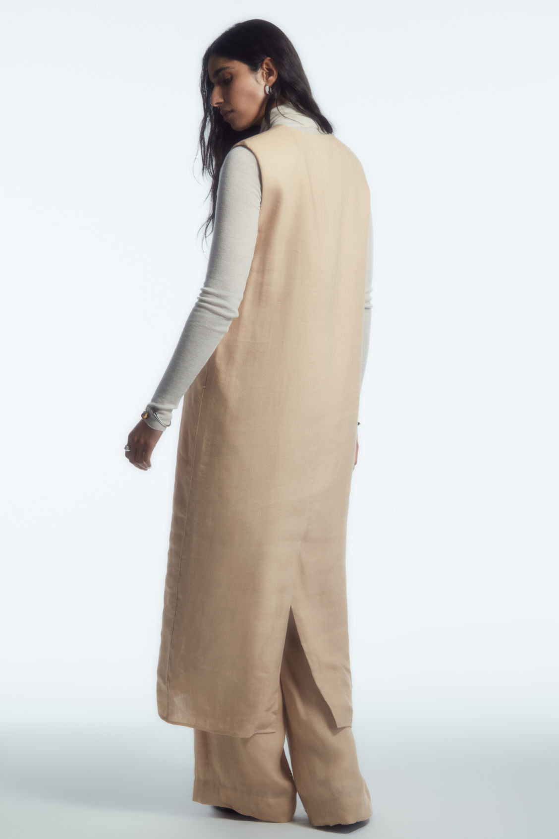 V-neck linen-blend dress