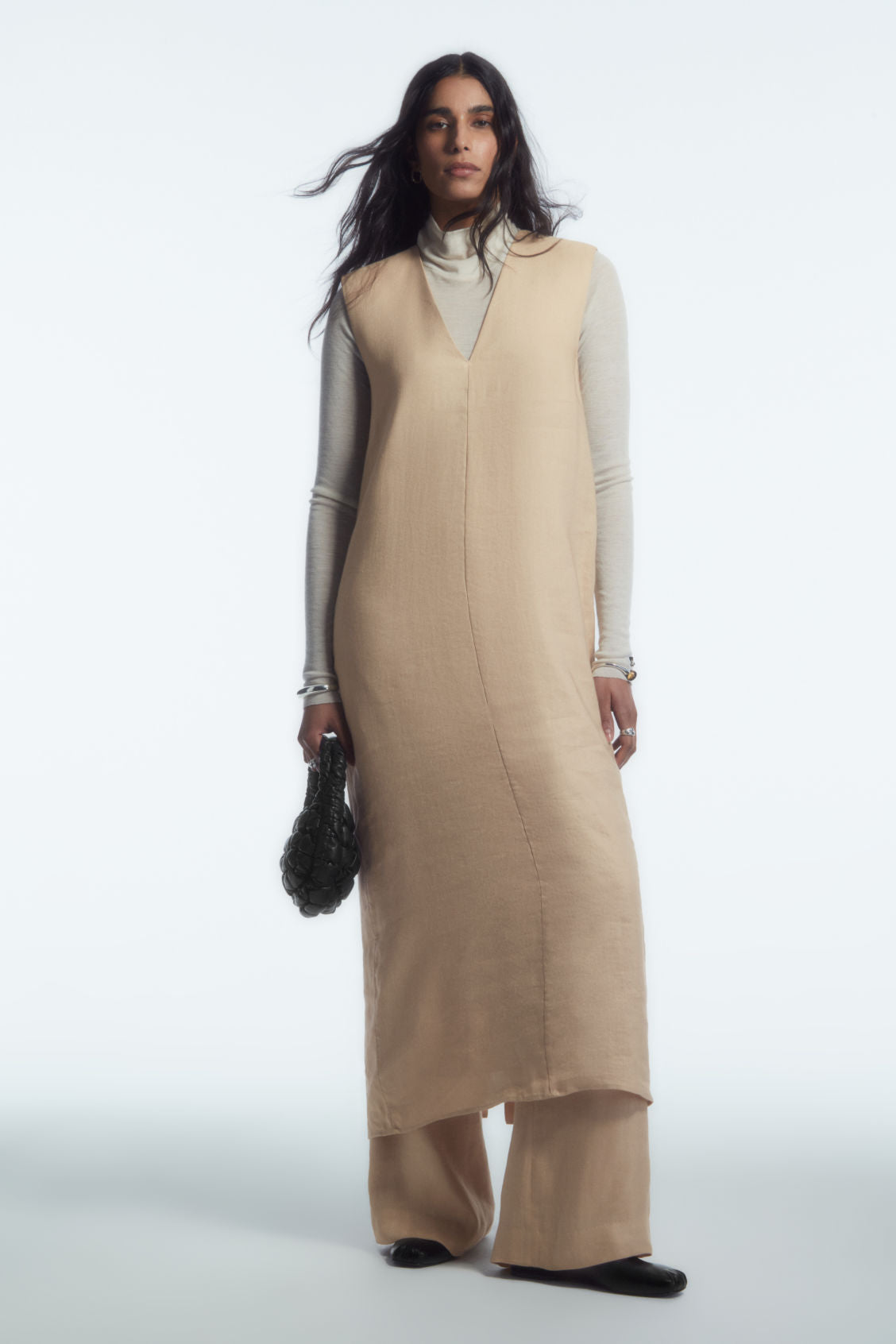 V-neck linen-blend dress