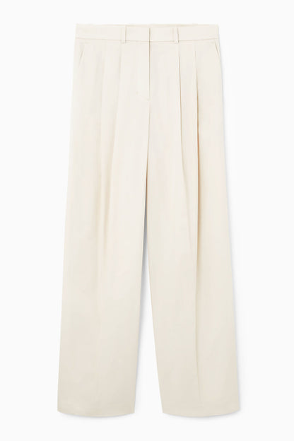 Wide-leg tailored twill trousers