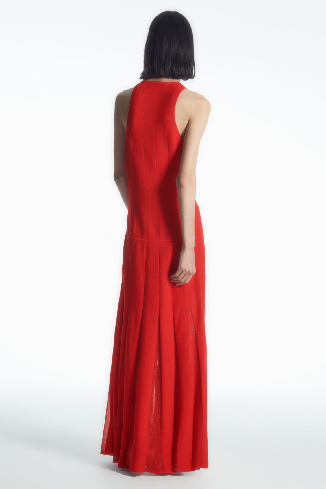 Pleated racer-neck maxi dress