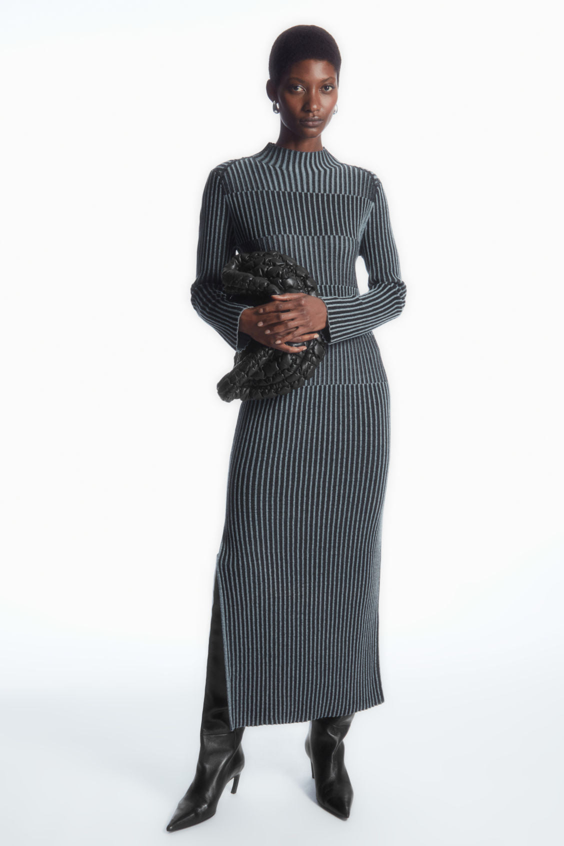 Striped ribbed knit midi dress