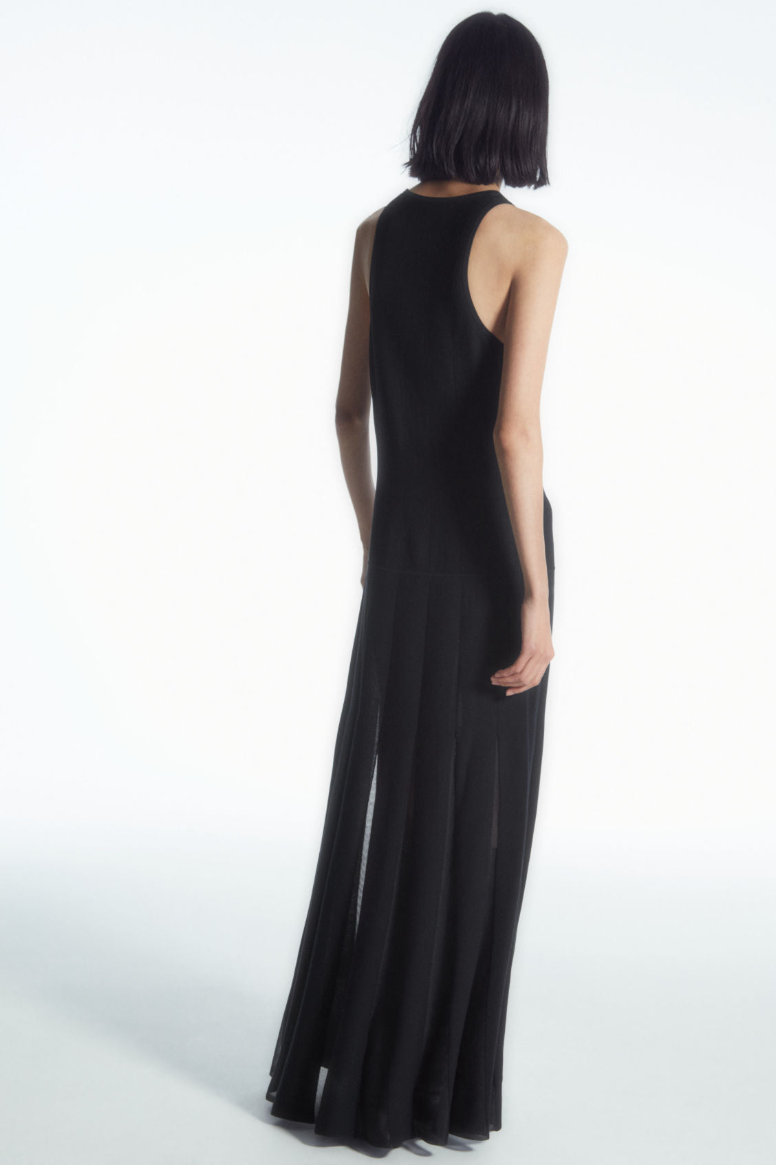 Pleated racer-neck maxi dress