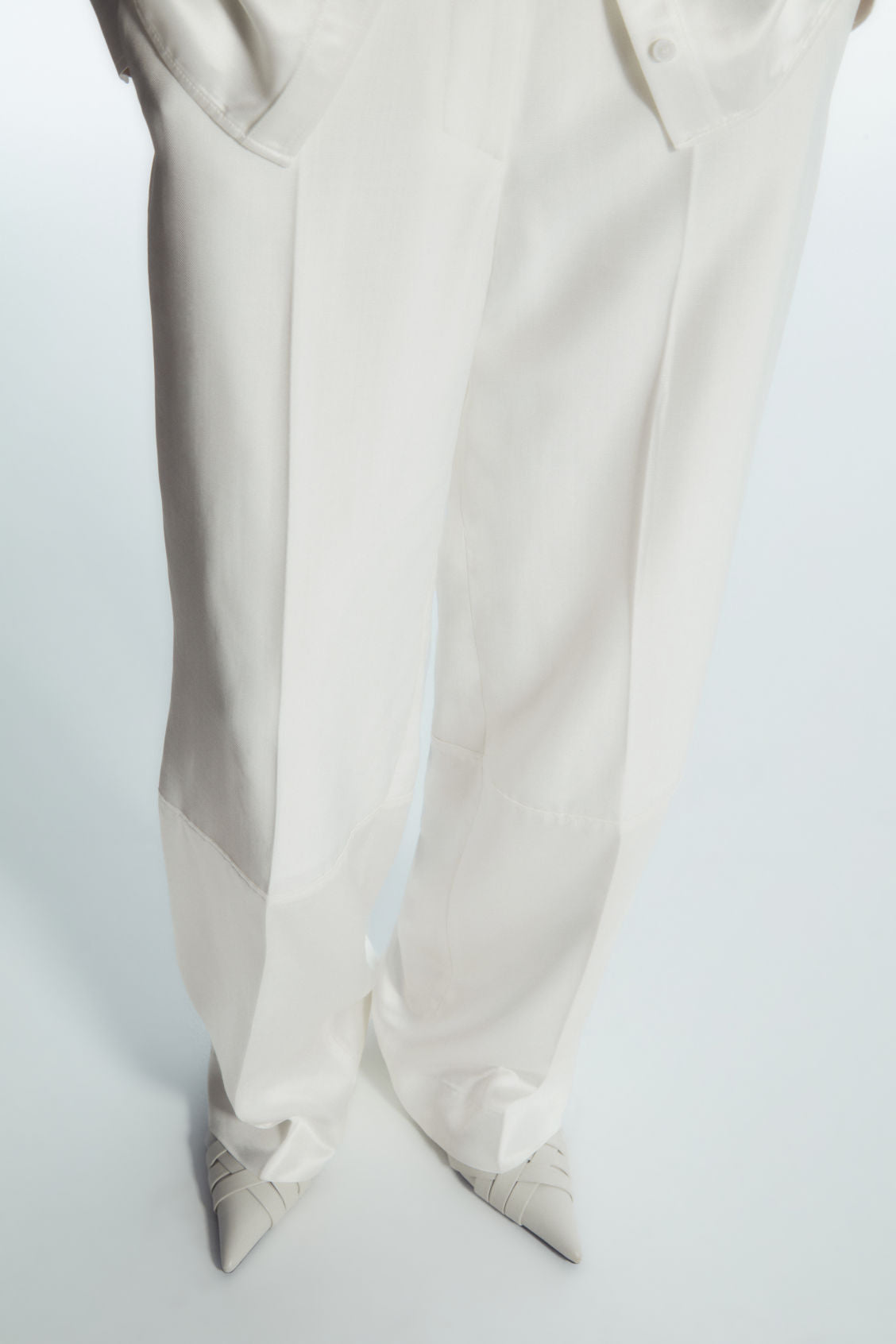 Satin panelled wide-leg trousers