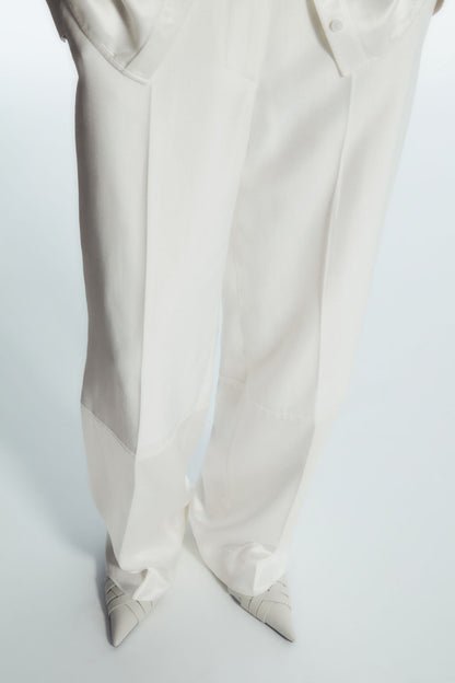 Satin panelled wide-leg trousers