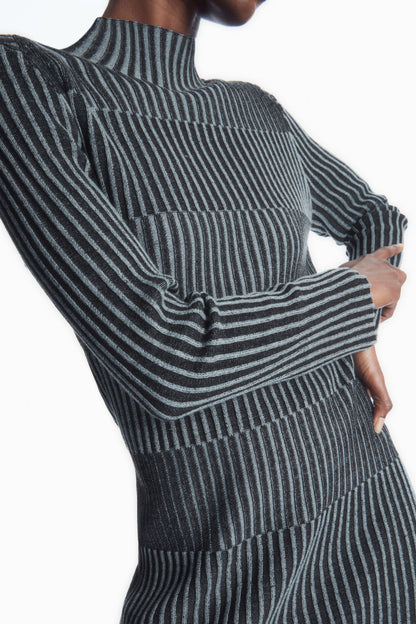 Striped ribbed knit midi dress