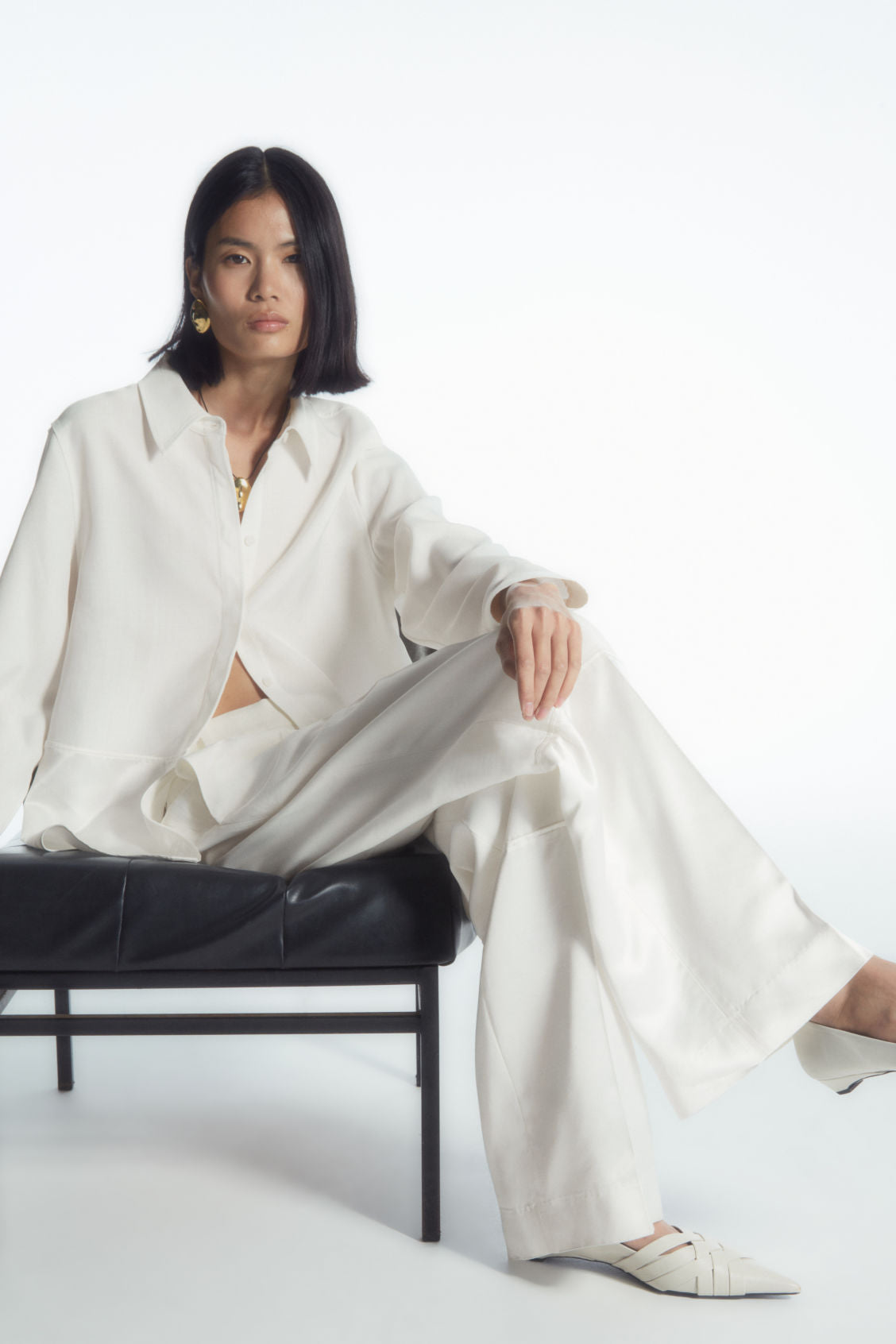 Satin panelled wide-leg trousers