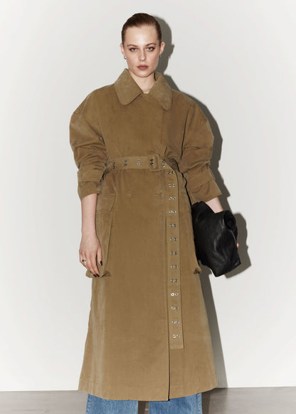 Flap-pocket trench coat