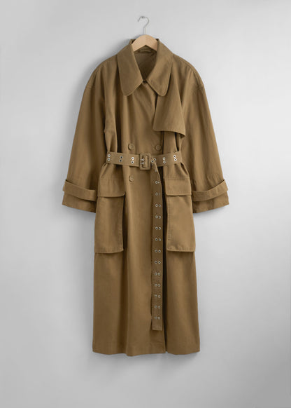 Flap-pocket trench coat