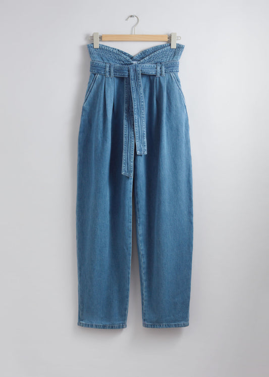 Wide paperbag denim trousers