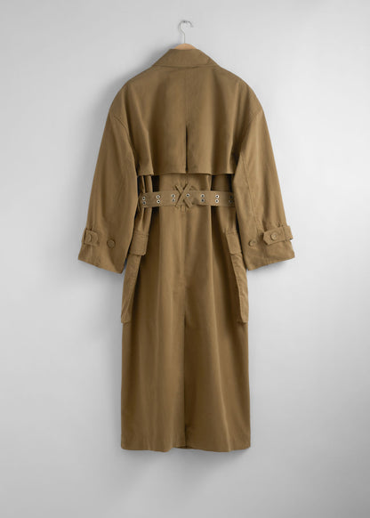 Flap-pocket trench coat