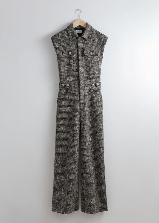 Wide sleeveless tweed jumpsuit