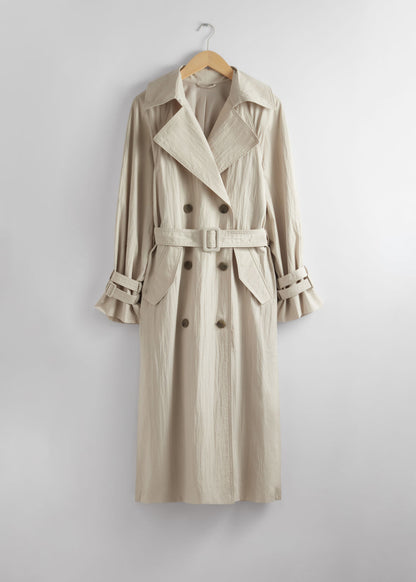 Crinkle-effect trench coat