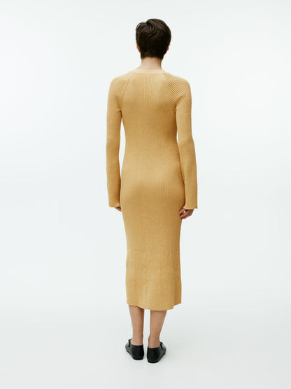 Button-front ribbed dress