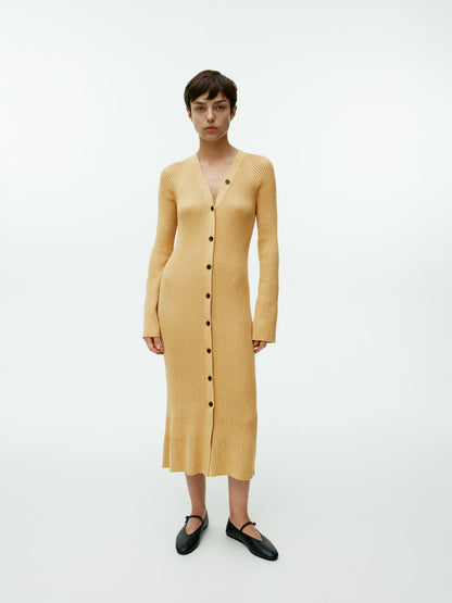 Button-front ribbed dress