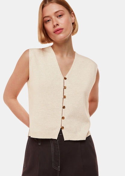 Oatmeal linen button-through tank