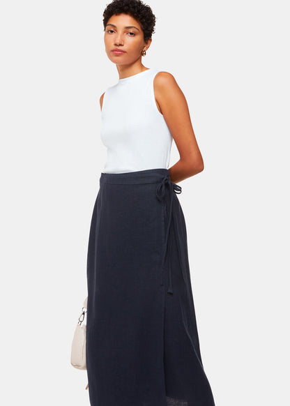 Linen wrap midi skirt