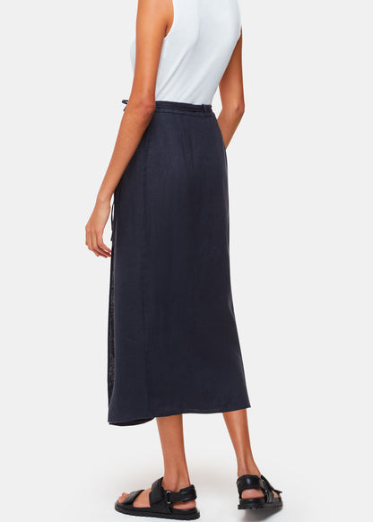 Linen wrap midi skirt