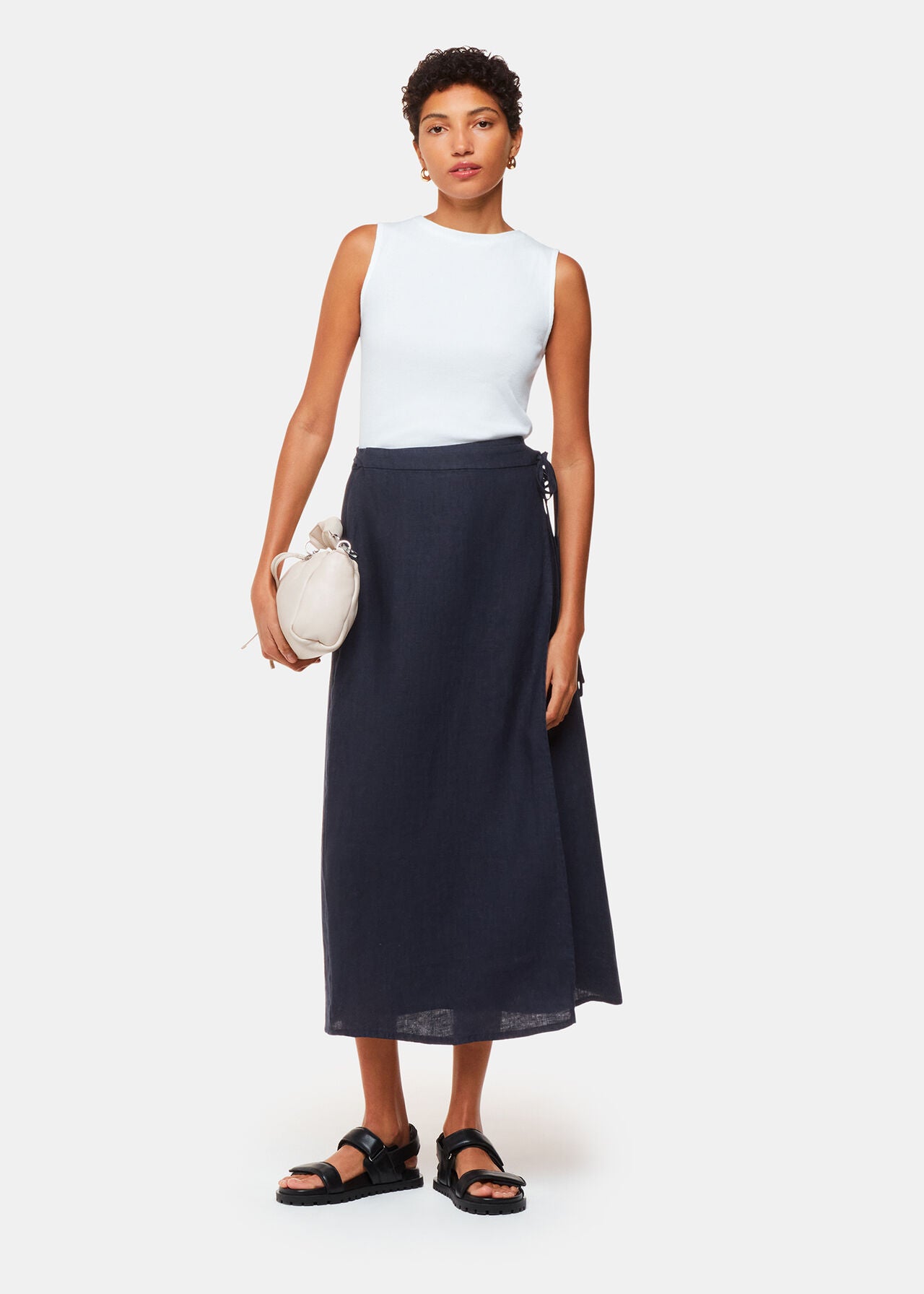 Linen wrap midi skirt