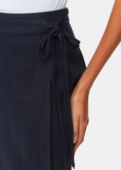 Linen wrap midi skirt