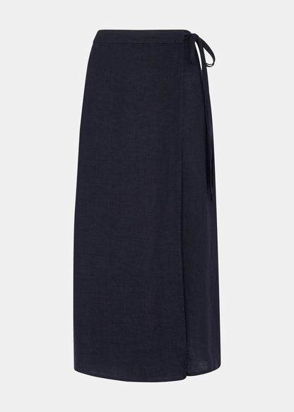 Linen wrap midi skirt