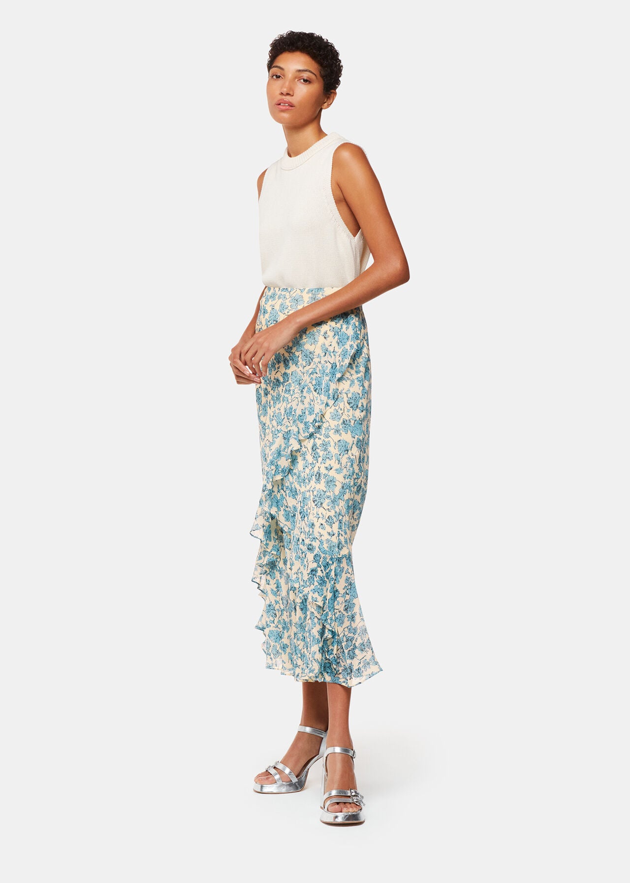 Shaded floral midi skirt